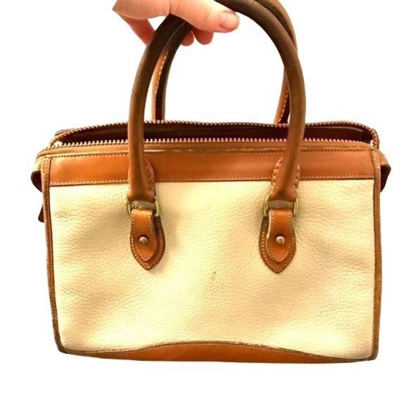 Vintage Dooney & Bourke Two Tone Brown Leather Satchel Bag - Picture 2 of 14